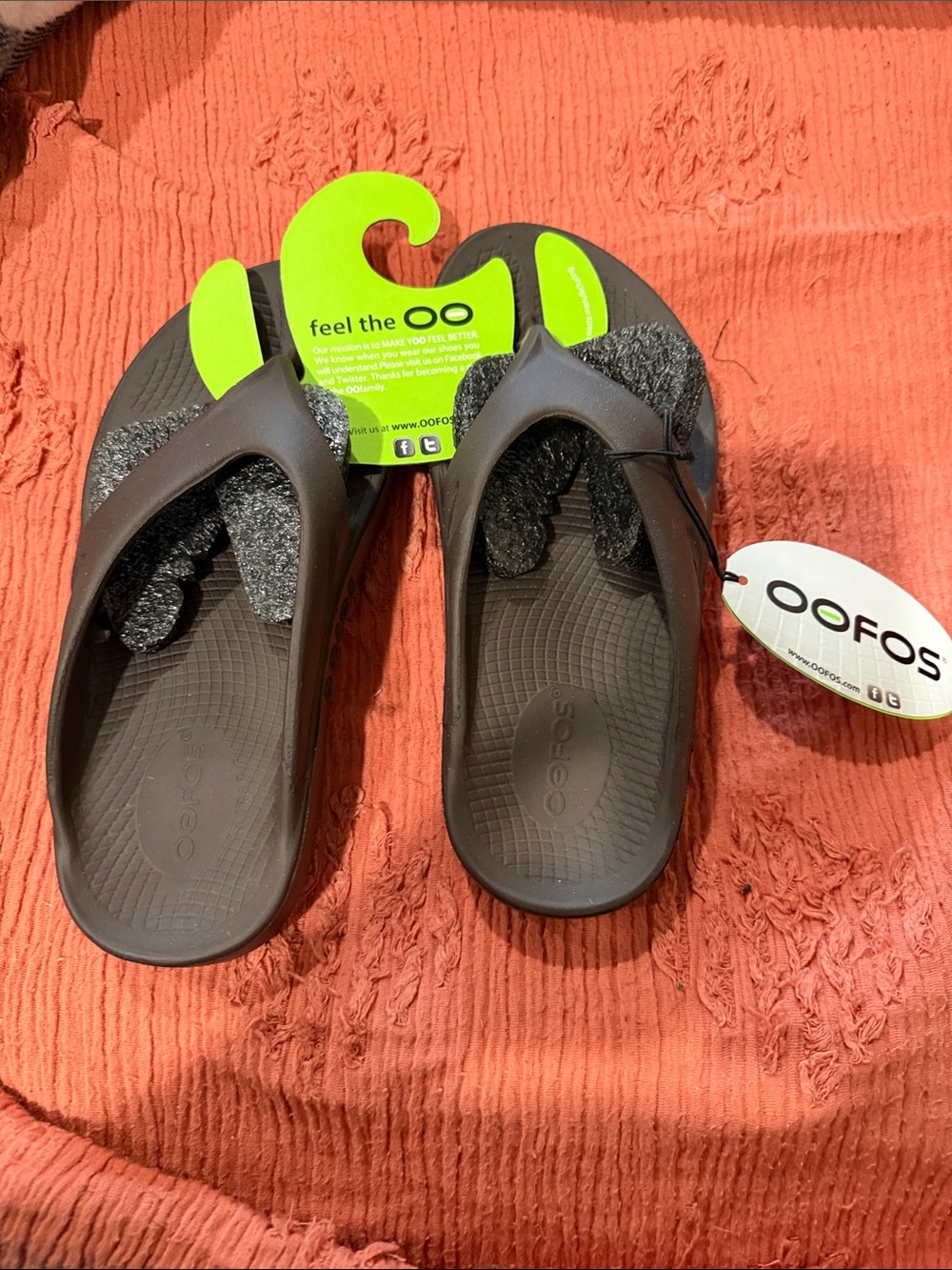 OOFOS Brown Recovery Flip Sandals